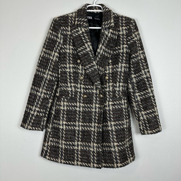 Zara Double Breasted Plaid Blazer Small - Picture 1 of 15